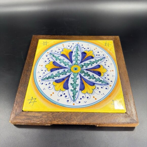 Pascal Ravello Pottery Italy Square Hand Painted Tile Wall Hanging Ceramic VTG - Picture 14 of 15